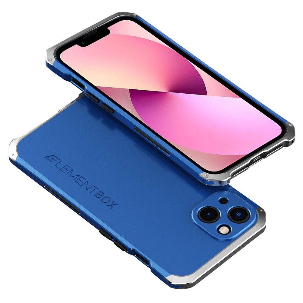 ELEMENT BOX For iPhone 13 mini 5.4 inch 3-Piece Design Hard PC Back Metal Frame Cover Hybrid Phone Case - Blue / Silver