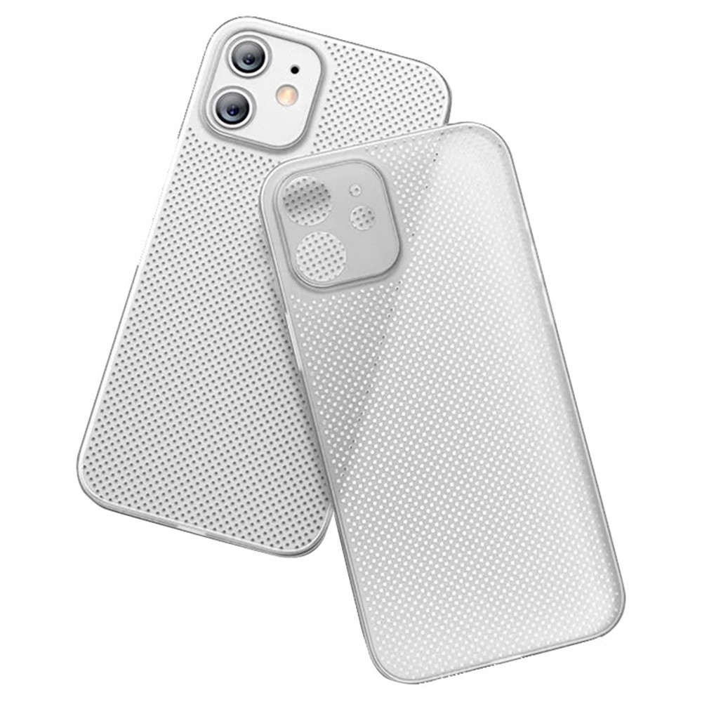 For iPhone 12 mini 5.4 inch Anti-fingerprint Ultra Thin Breathable Hollow Hole Heat Dissipation Mesh Back Cover PP Phone Case - White