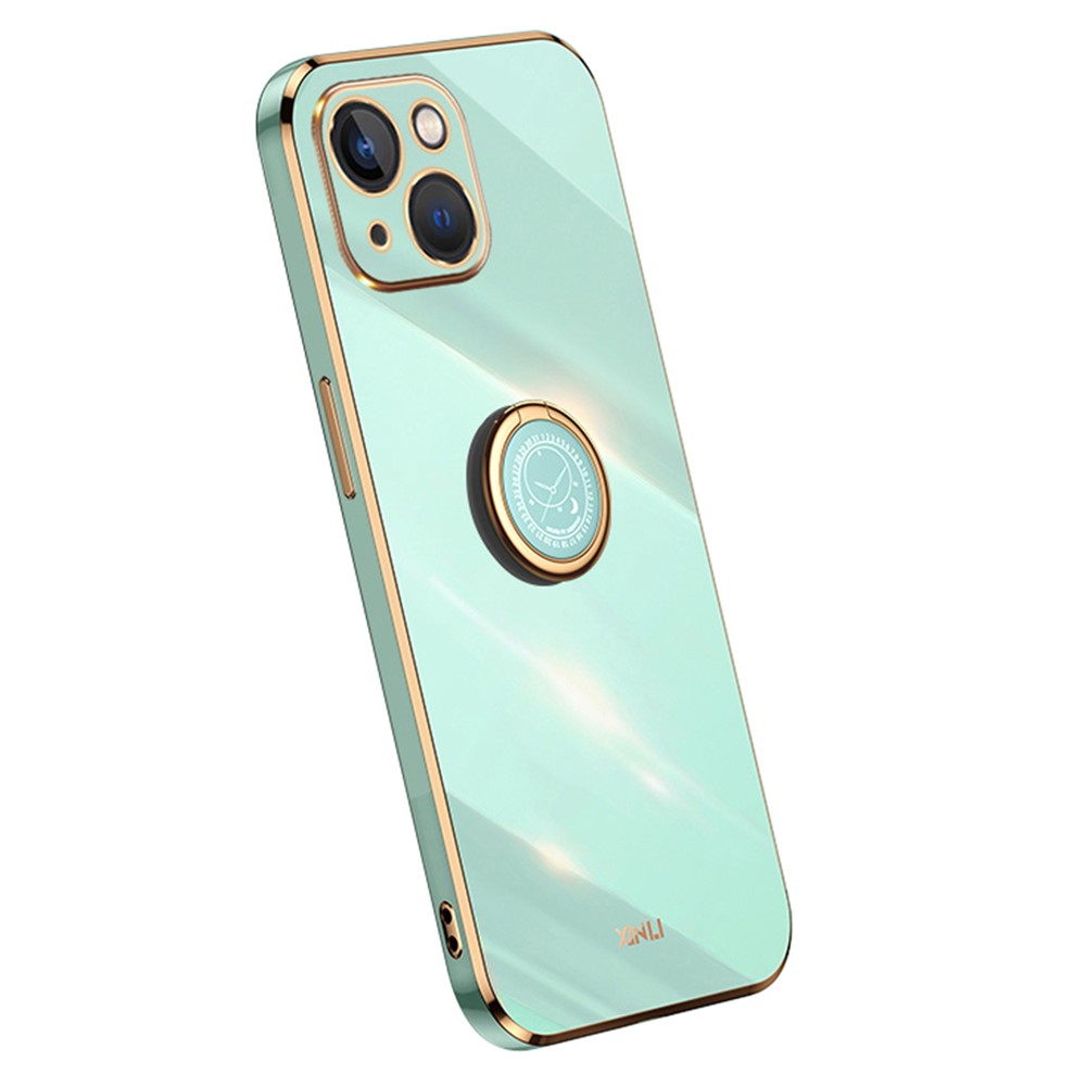 XINLI Ring Kickstand Back Shell for iPhone 13 mini 5.4 inch, Anti-drop Electroplating Golden Edge Case Soft TPU Cover - Cyan