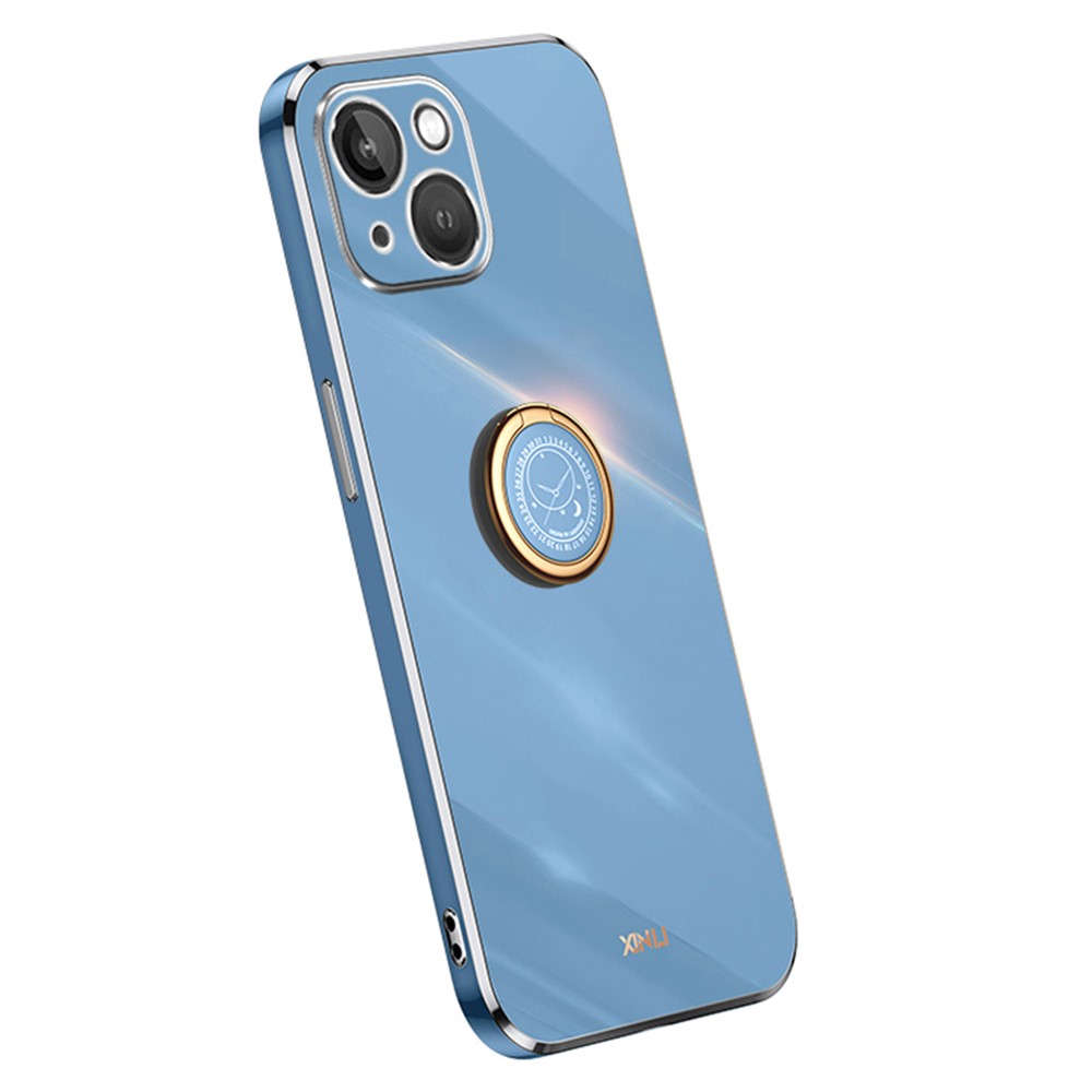 XINLI Ring Kickstand Back Shell for iPhone 13 mini 5.4 inch, Anti-drop Electroplating Golden Edge Case Soft TPU Cover - Blue