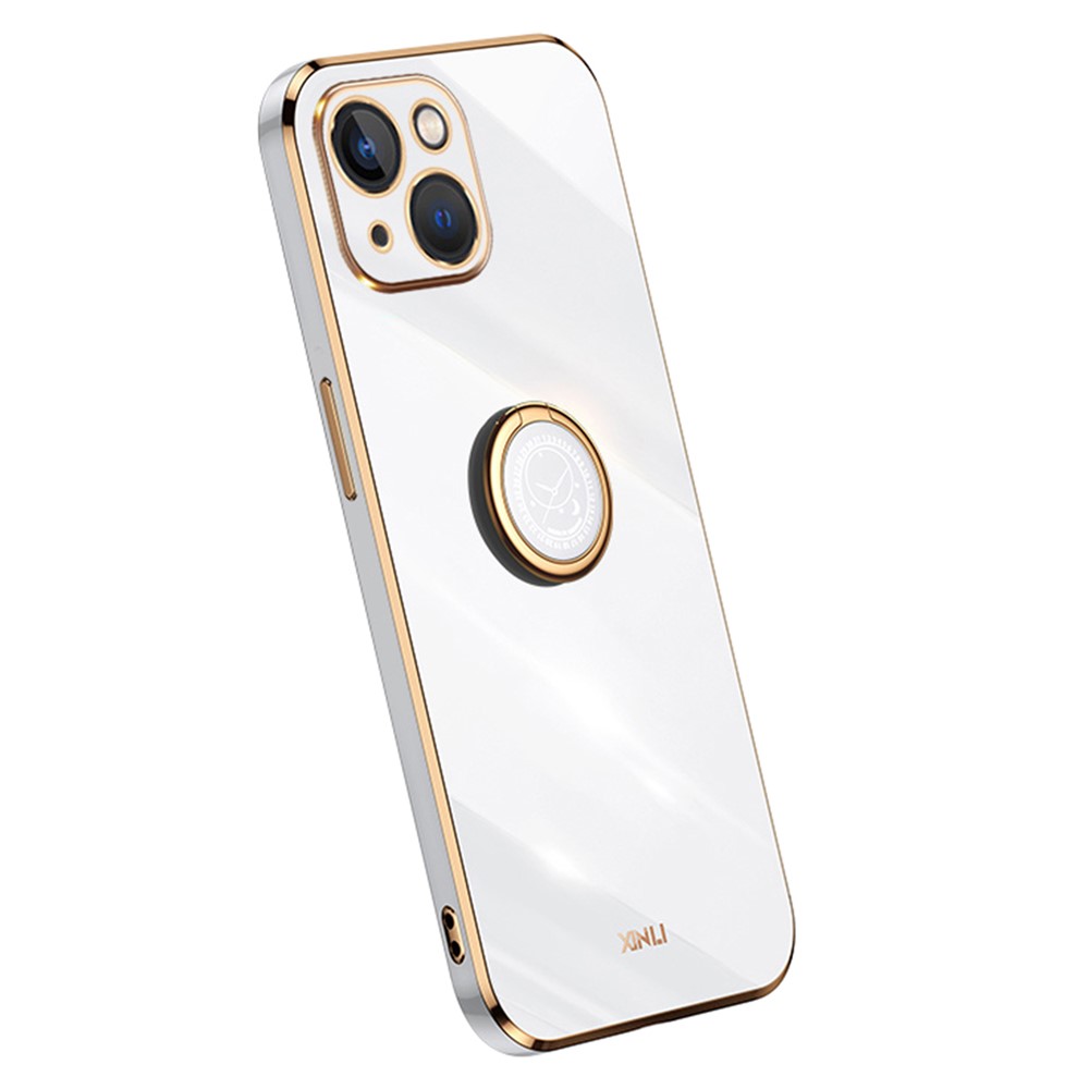 XINLI Ring Kickstand Back Shell for iPhone 13 mini 5.4 inch, Anti-drop Electroplating Golden Edge Case Soft TPU Cover - White