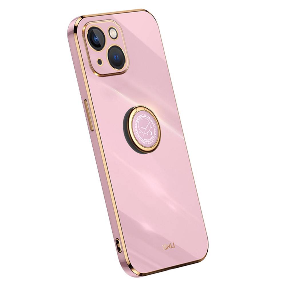 XINLI Ring Kickstand Back Shell for iPhone 13 mini 5.4 inch, Anti-drop Electroplating Golden Edge Case Soft TPU Cover - Purple