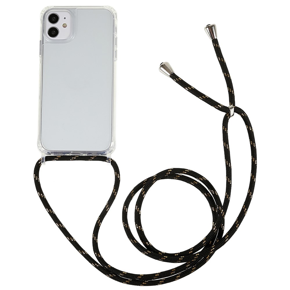 For iPhone 11 6.1 inch Clear Phone Case with Adjustable Lanyard Drop Proof TPU+Acrylic Back Cover - Black  /  Gold