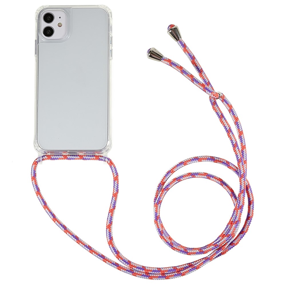 For iPhone 11 6.1 inch Clear Phone Case with Adjustable Lanyard Drop Proof TPU+Acrylic Back Cover - Multi-color