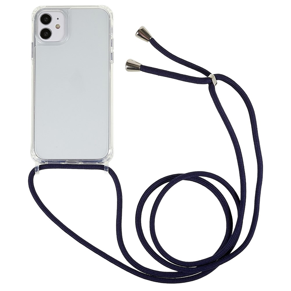 For iPhone 11 6.1 inch Clear Phone Case with Adjustable Lanyard Drop Proof TPU+Acrylic Back Cover - Dark Blue