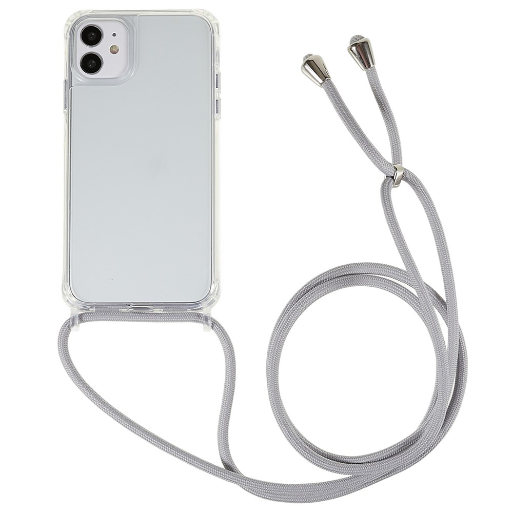 For iPhone 11 6.1 inch Clear Phone Case with Adjustable Lanyard Drop Proof TPU+Acrylic Back Cover - Grey