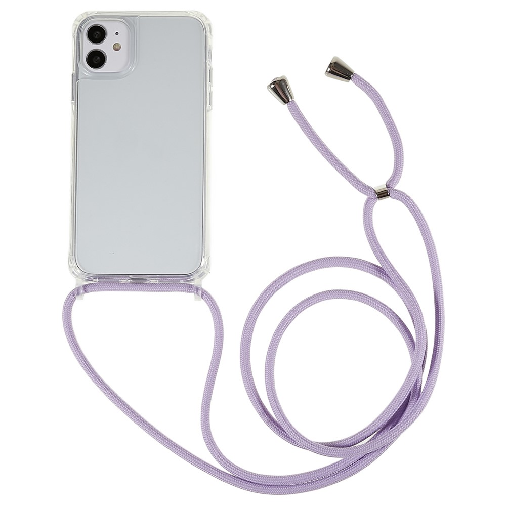 For iPhone 11 6.1 inch Clear Phone Case with Adjustable Lanyard Drop Proof TPU+Acrylic Back Cover - Purple