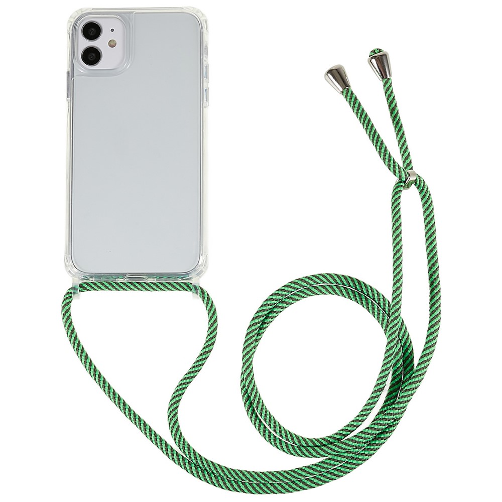 For iPhone 11 6.1 inch Clear Phone Case with Adjustable Lanyard Drop Proof TPU+Acrylic Back Cover - Green