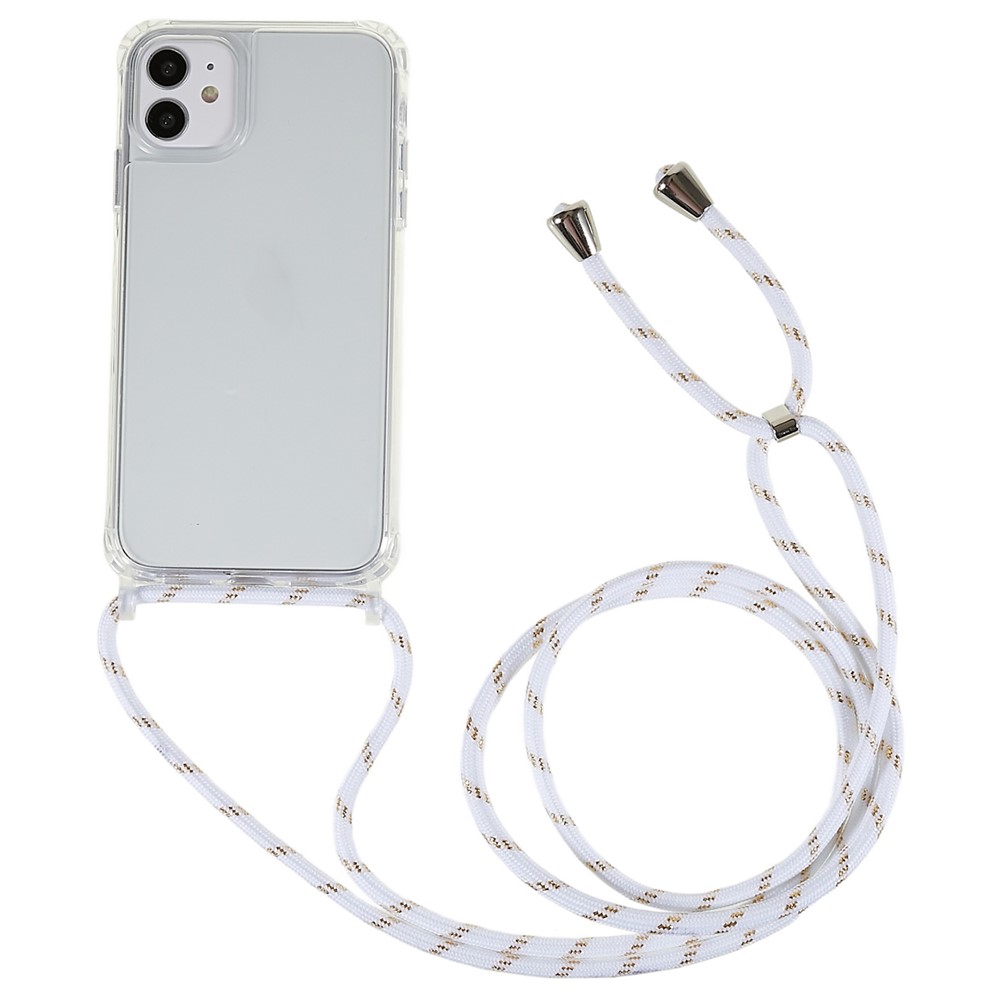 For iPhone 11 6.1 inch Clear Phone Case with Adjustable Lanyard Drop Proof TPU+Acrylic Back Cover - White