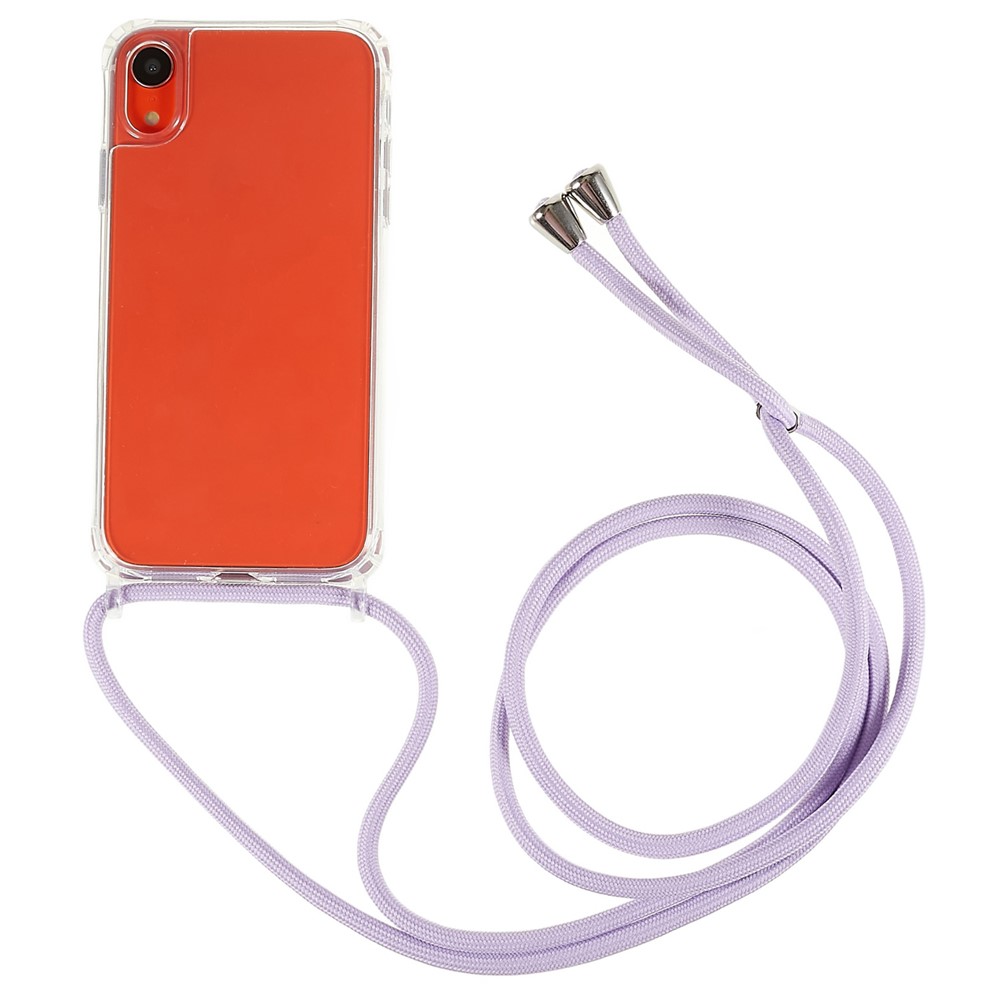 Back Case for iPhone XR 6.1 inch, Drop Protection Clear TPU+Acrylic Phone Cover with Lanyard - Purple
