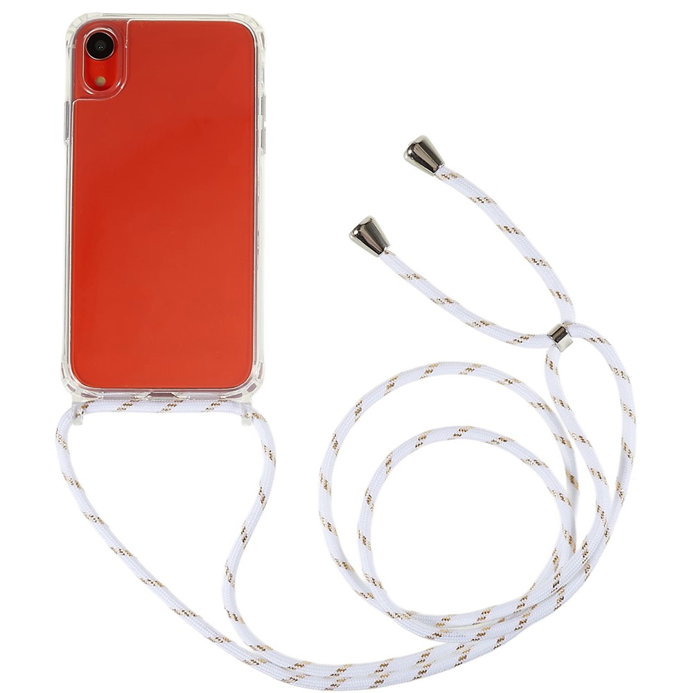 Back Case for iPhone XR 6.1 inch, Drop Protection Clear TPU+Acrylic Phone Cover with Lanyard - White