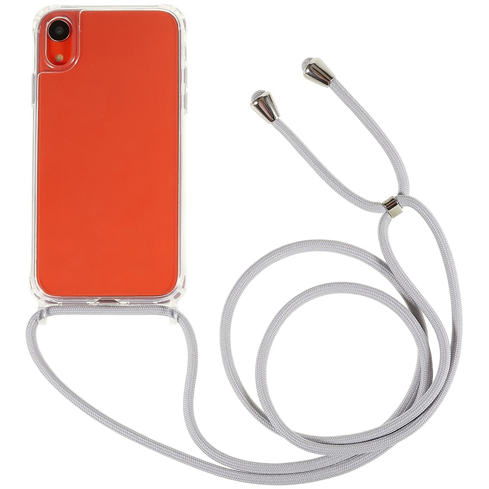 Back Case for iPhone XR 6.1 inch, Drop Protection Clear TPU+Acrylic Phone Cover with Lanyard - Grey