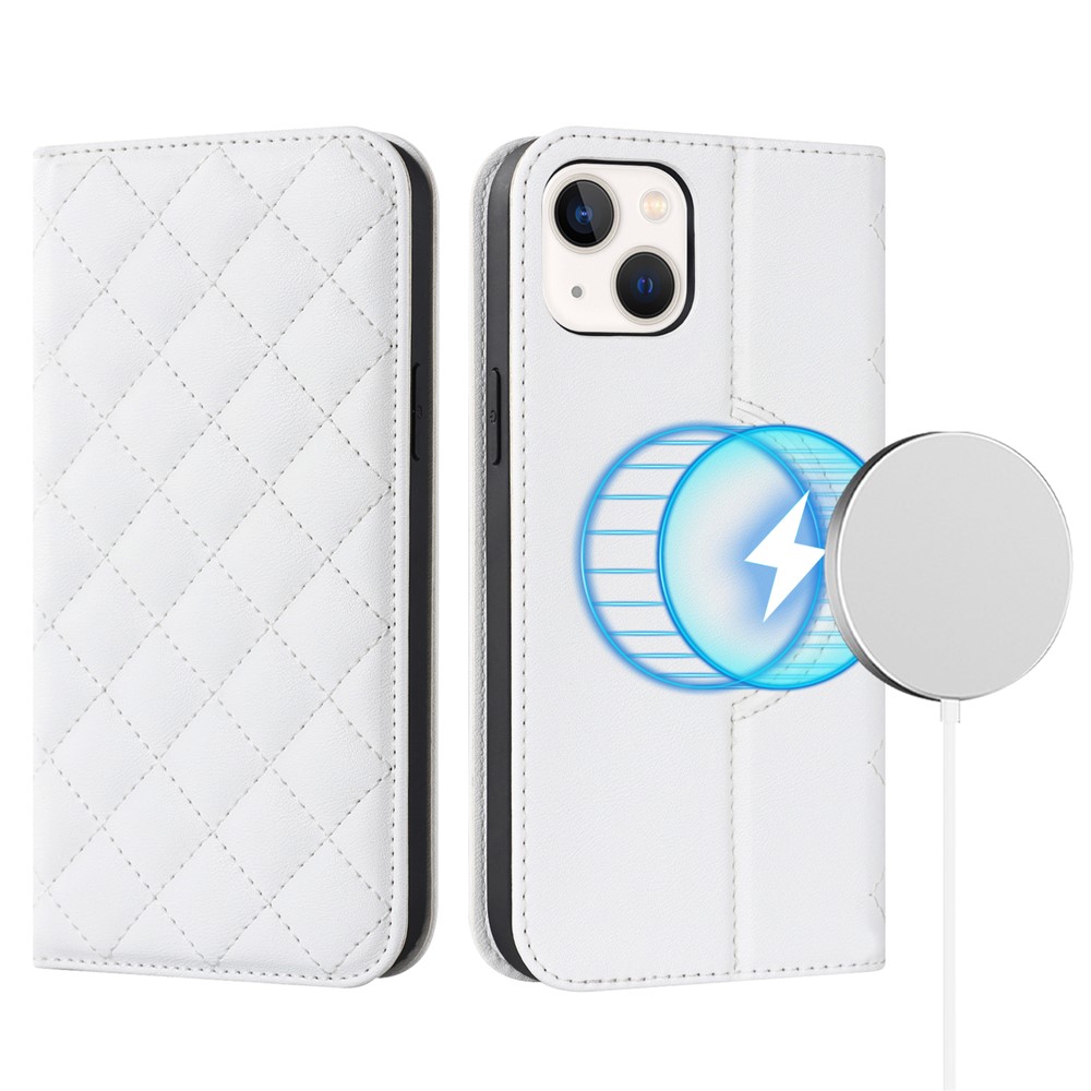 For iPhone 13 mini 5.4 inch RFID Blocking Phone Case Card Holder Stand Phone Leather Cover Compatible with MagSafe - White