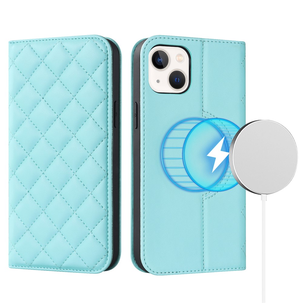 For iPhone 13 mini 5.4 inch RFID Blocking Phone Case Card Holder Stand Phone Leather Cover Compatible with MagSafe - Sky Blue