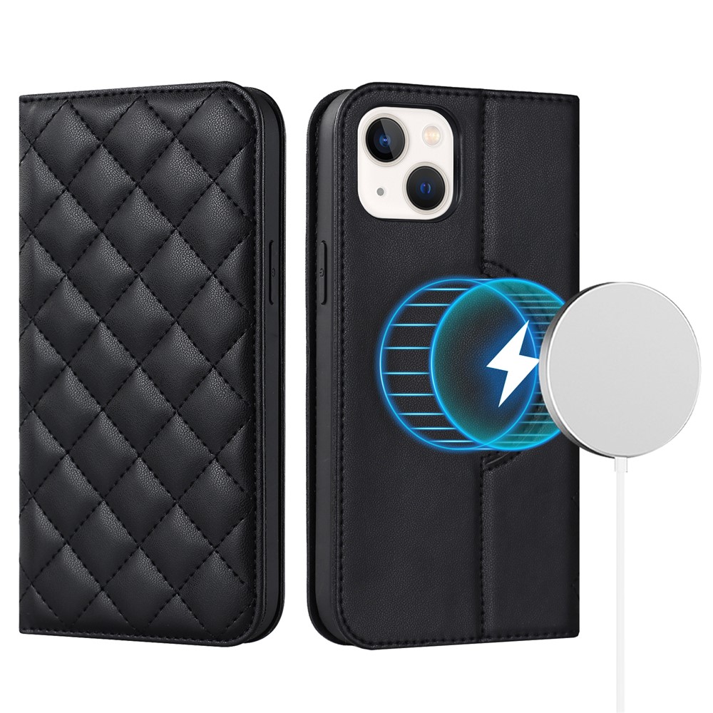 For iPhone 13 mini 5.4 inch RFID Blocking Phone Case Card Holder Stand Phone Leather Cover Compatible with MagSafe - Black