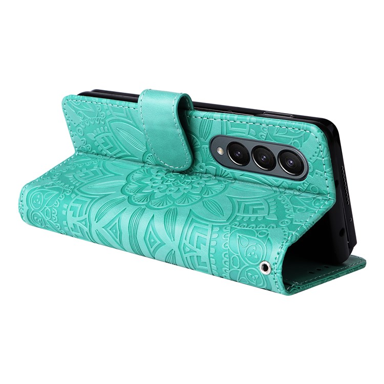 Para Samsung Galaxy Z Fold4 5G Case de Cuero Case de Teléfonos Sunflower Impresión de la Billetera Plegable Tobina Con Correa - Verde-6