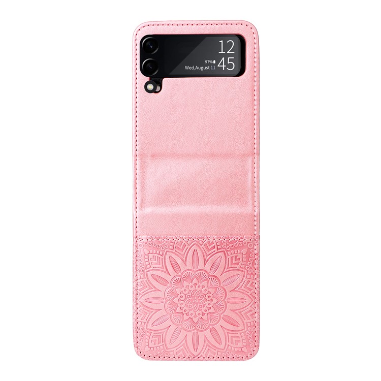 Para Samsung Galaxy Z Flip3 5G Coloque de Couro Carta Carto de Capa de Capa de Gnustrantendo Taplo de Tolo - Rosa-11