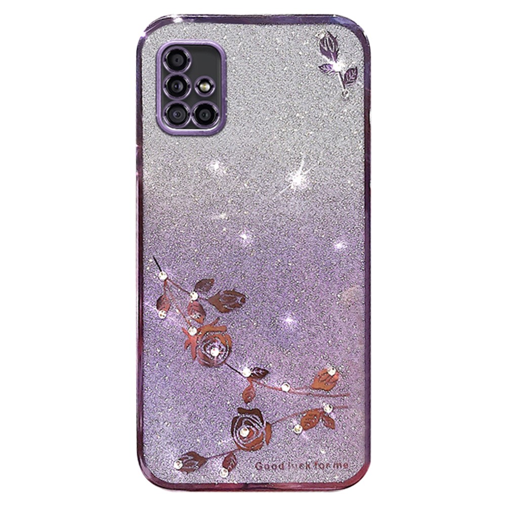 KADEM For Samsung Galaxy A51 5G SM-A516 Soft TPU Phone Case Flower Rhinestone Decor Gradient Glitter Phone Cover - Purple