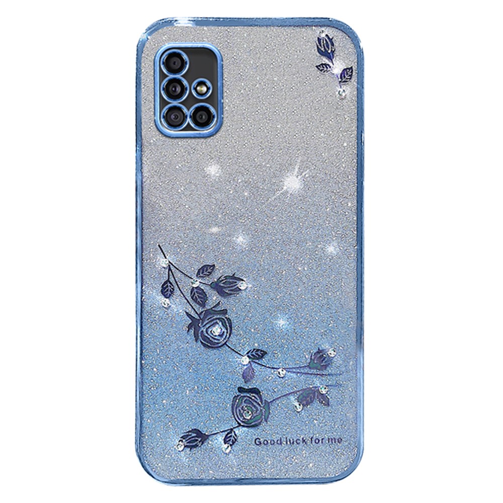 KADEM For Samsung Galaxy A51 5G SM-A516 Soft TPU Phone Case Flower Rhinestone Decor Gradient Glitter Phone Cover - Blue