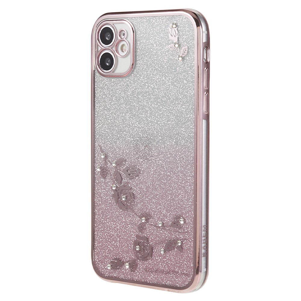 KADEM Electroplating TPU Phone Case for iPhone 11 6.1 inch , Flower Rhinestone Decor Phone Cover - Rose Gold