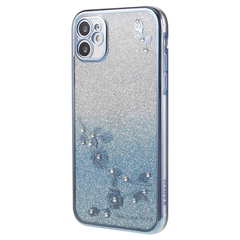 KADEM Electroplating TPU Phone Case for iPhone 11 6.1 inch , Flower Rhinestone Decor Phone Cover - Blue