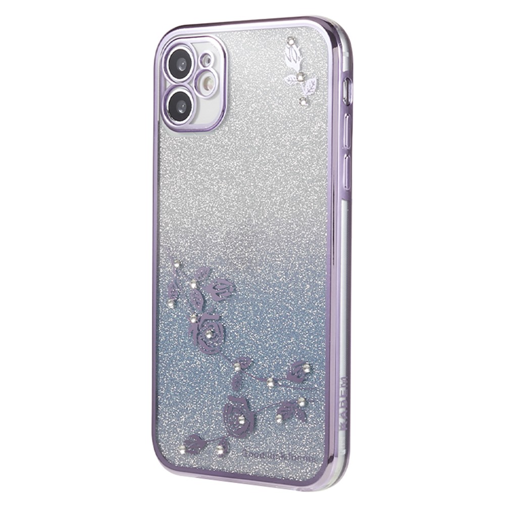 KADEM Electroplating TPU Phone Case for iPhone 11 6.1 inch , Flower Rhinestone Decor Phone Cover - Purple