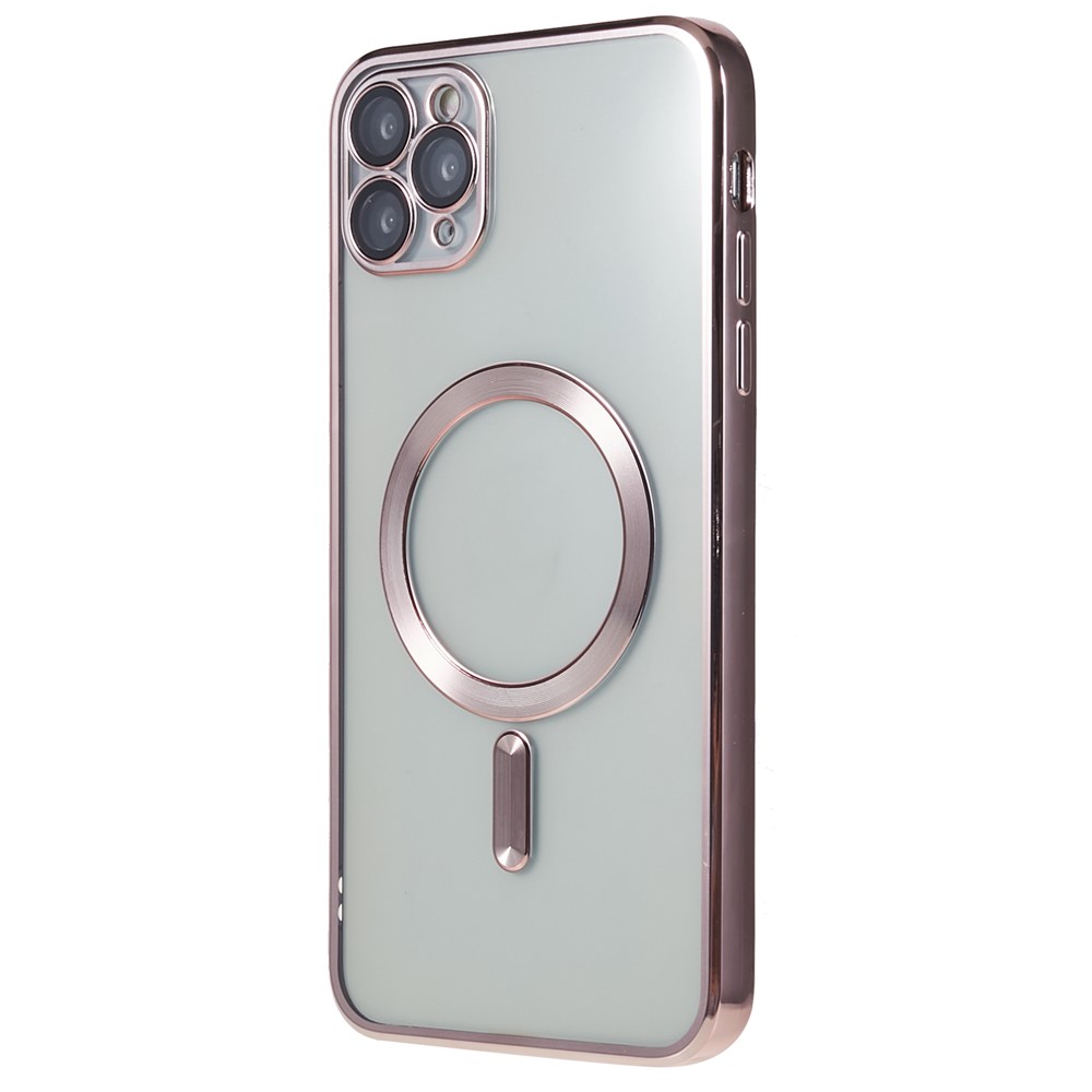 For iPhone 11 Pro Max 6.5 inch Magnetic Case Soft TPU Precise Cutouts Phone Cover with PC Lens Film - Pink