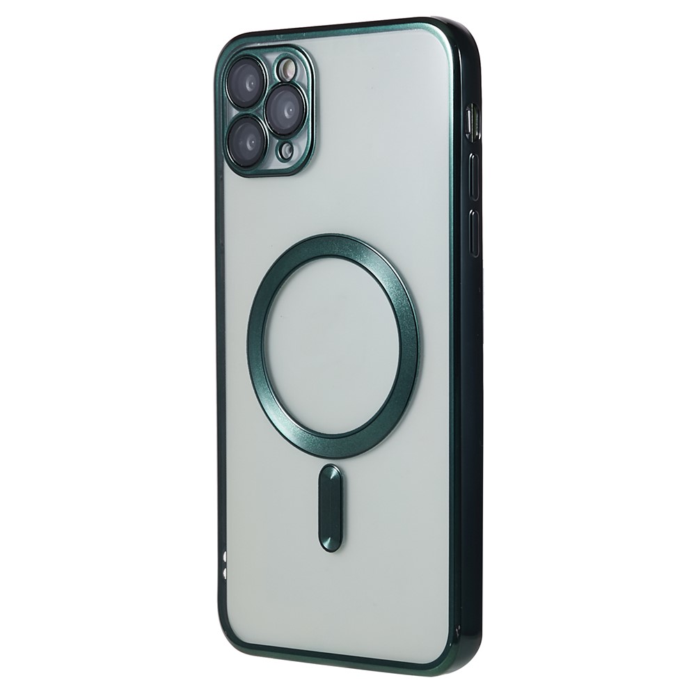 For iPhone 11 Pro Max 6.5 inch Magnetic Case Soft TPU Precise Cutouts Phone Cover with PC Lens Film - Green