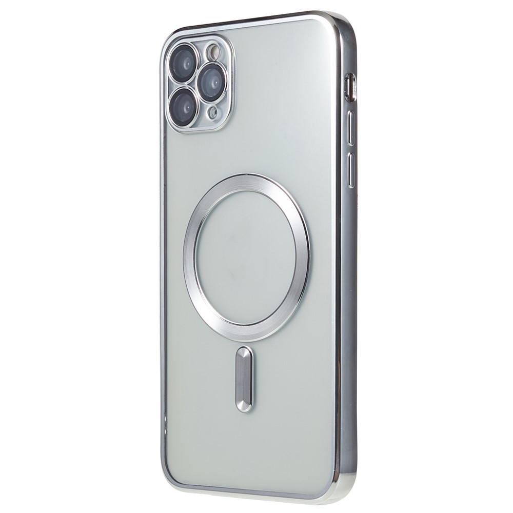 For iPhone 11 Pro Max 6.5 inch Magnetic Case Soft TPU Precise Cutouts Phone Cover with PC Lens Film - Silver