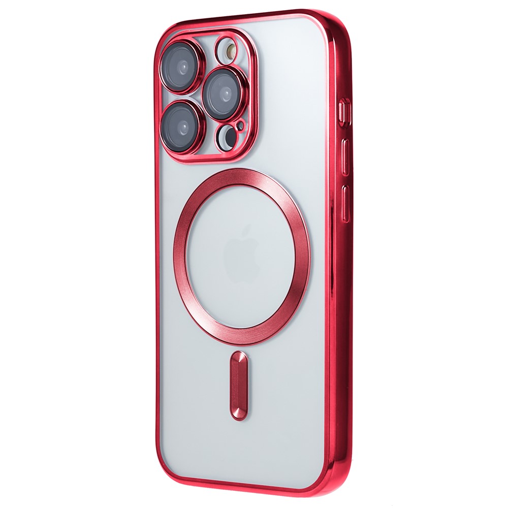 For iPhone 13 Pro Magnetic Case with Camera Lens Protector Soft TPU Clear Phone Cover - Red