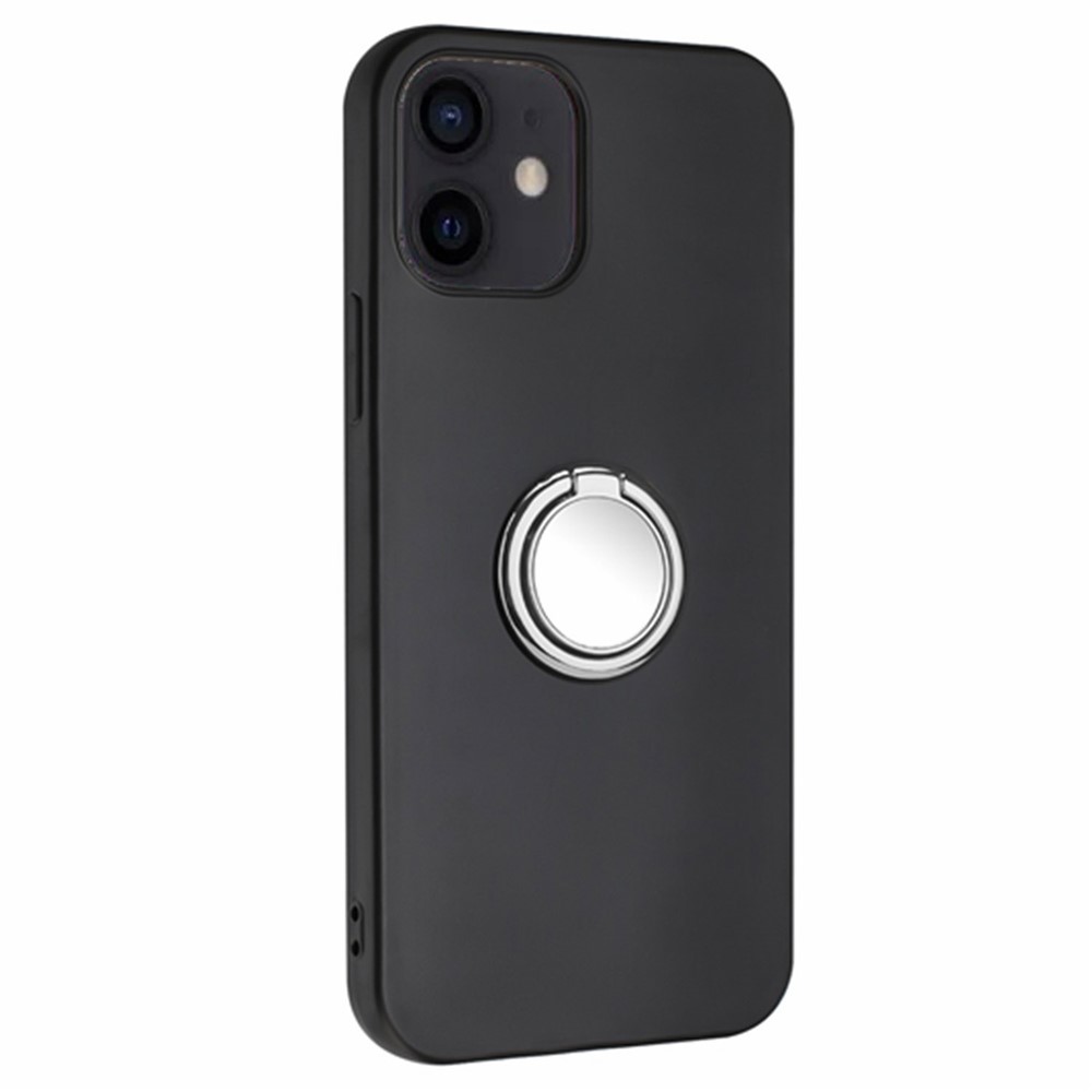 TPU Cover for iPhone 12 mini 5.4 inch Ring Kickstand Matte Phone Case Support Car Magnet Mount - Silver