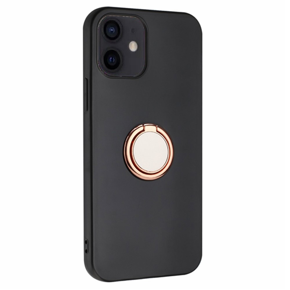 TPU Cover for iPhone 12 mini 5.4 inch Ring Kickstand Matte Phone Case Support Car Magnet Mount - Rose Gold