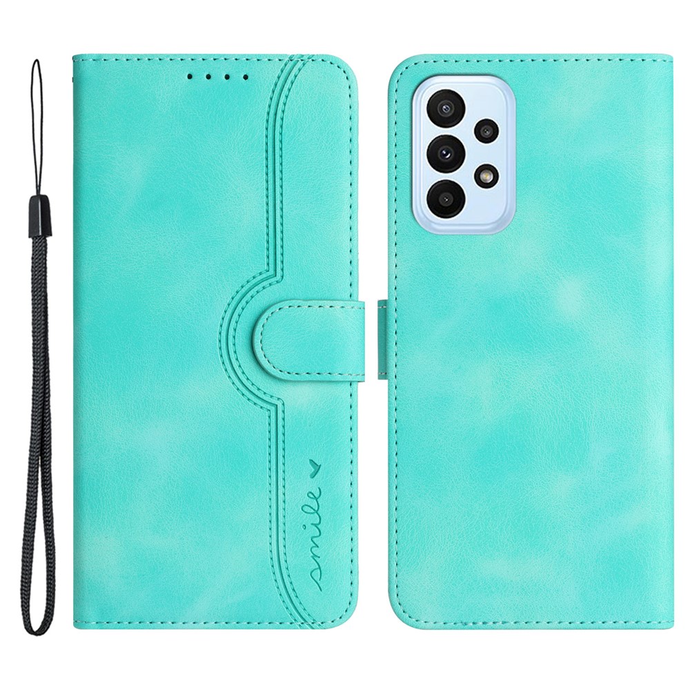 YX003 For Samsung Galaxy A73 5G PU Leather Wallet Phone Stand Case Imprinted Smile Pattern Cell Phone Cover - Baby Blue