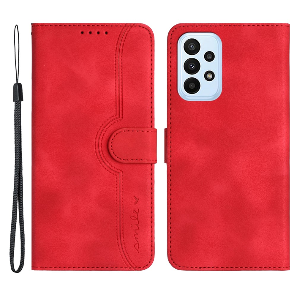 YX003 For Samsung Galaxy A73 5G PU Leather Wallet Phone Stand Case Imprinted Smile Pattern Cell Phone Cover - Red