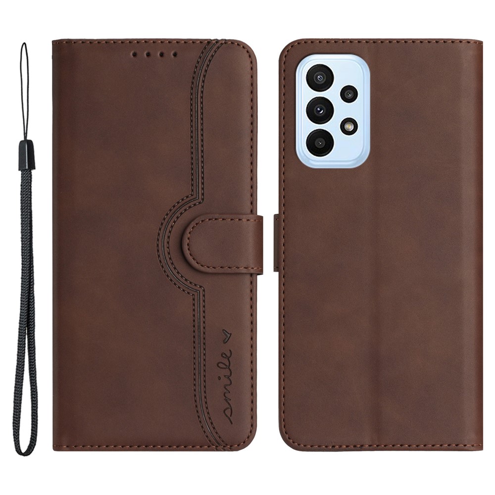 YX003 For Samsung Galaxy A73 5G PU Leather Wallet Phone Stand Case Imprinted Smile Pattern Cell Phone Cover - Coffee