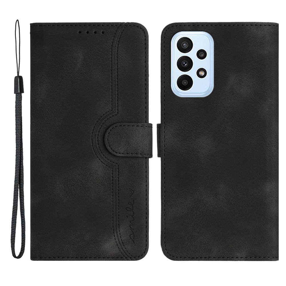 YX003 For Samsung Galaxy A73 5G PU Leather Wallet Phone Stand Case Imprinted Smile Pattern Cell Phone Cover - Black