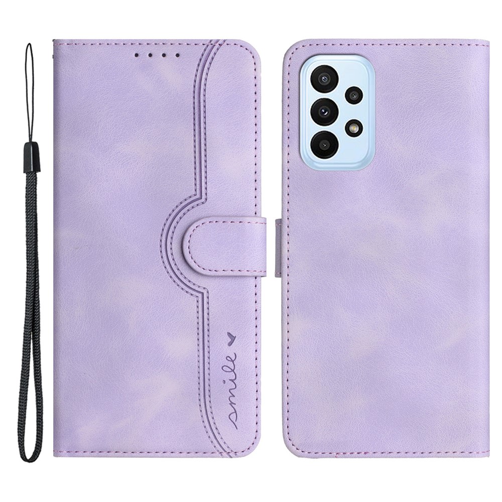 YX003 For Samsung Galaxy A73 5G PU Leather Wallet Phone Stand Case Imprinted Smile Pattern Cell Phone Cover - Light Purple