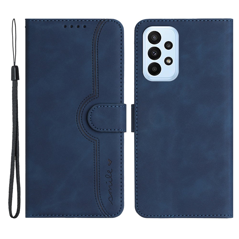 YX003 For Samsung Galaxy A73 5G PU Leather Wallet Phone Stand Case Imprinted Smile Pattern Cell Phone Cover - Sapphire