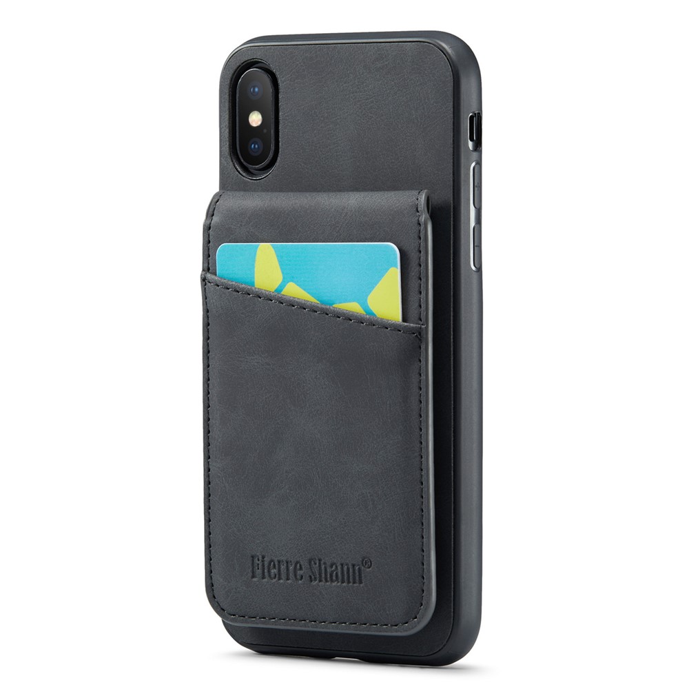 FIERRE SHANN Kickstand Phone Case for iPhone XS Max 6.5 inch PU Leather + TPU Cover with Card Holder - Black