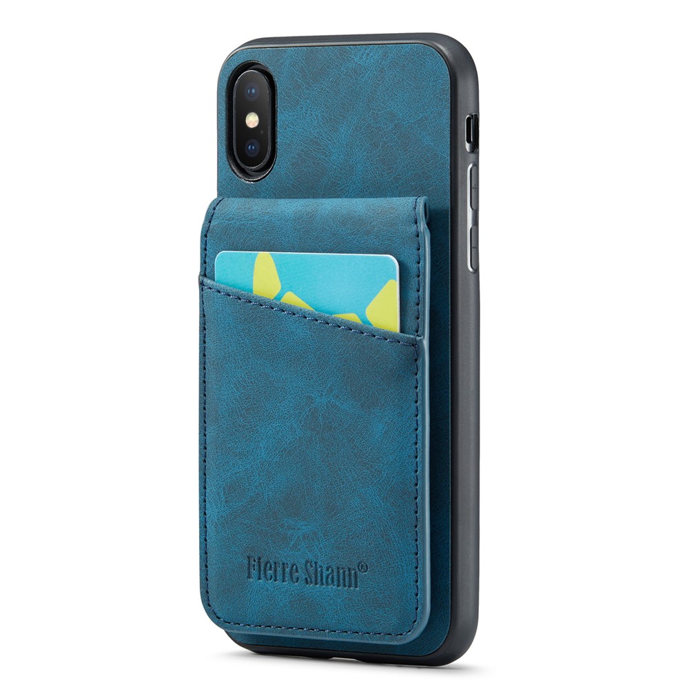 FIERRE SHANN Kickstand Phone Case for iPhone XS Max 6.5 inch PU Leather + TPU Cover with Card Holder - Blue