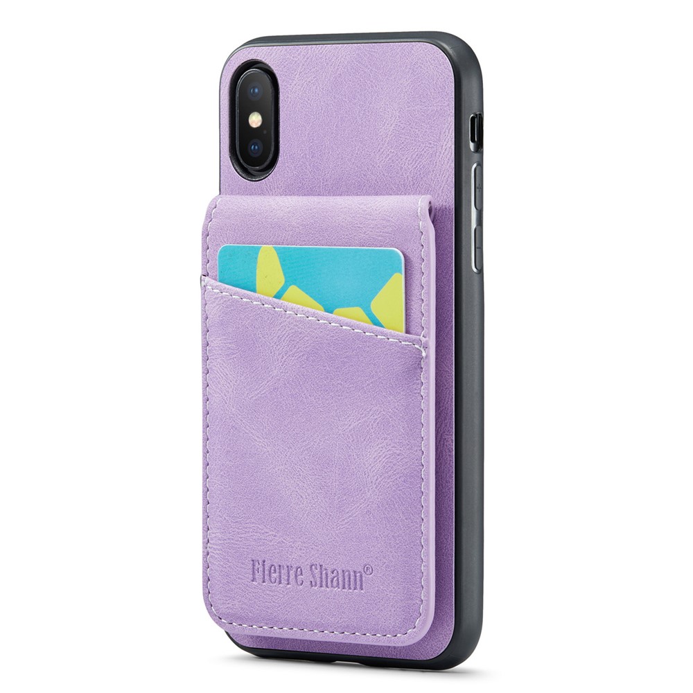 FIERRE SHANN Kickstand Phone Case for iPhone XS Max 6.5 inch PU Leather + TPU Cover with Card Holder - Purple