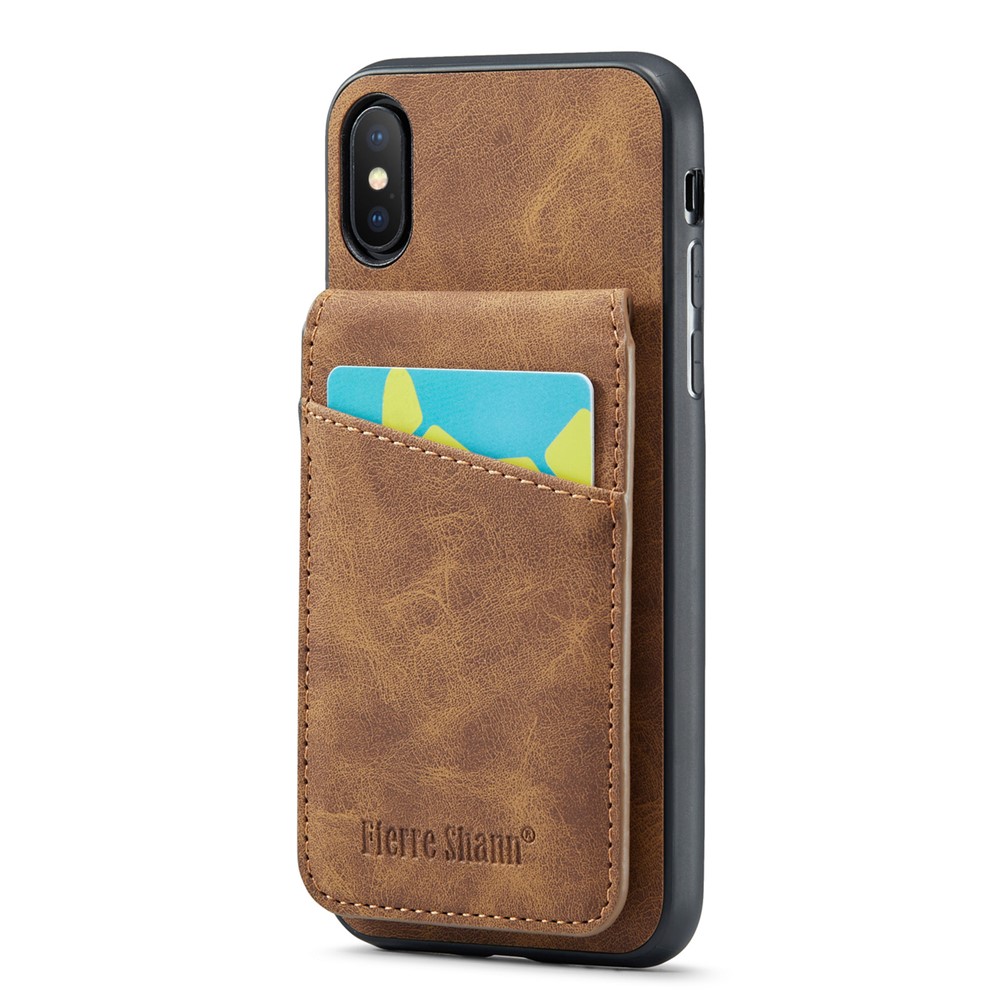 FIERRE SHANN Kickstand Phone Case for iPhone XS Max 6.5 inch PU Leather + TPU Cover with Card Holder - Brown