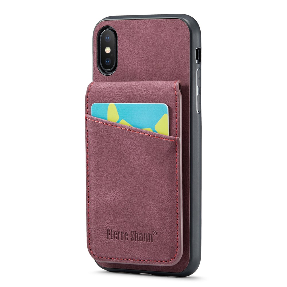 FIERRE SHANN Kickstand Phone Case for iPhone XS Max 6.5 inch PU Leather + TPU Cover with Card Holder - Red