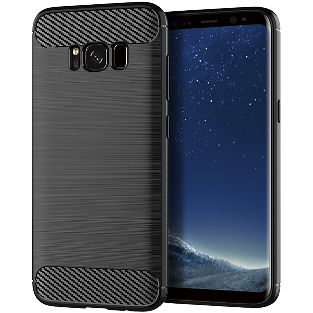 For Samsung Galaxy S8 Carbon Fiber Texture Phone Case Brushed Phone TPU Cover - Black