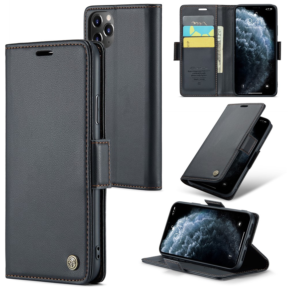 For iPhone 11 Pro Max Leather Case CASEME 023 RFID Blocking 3 Card Slot Mobile Cover - Black