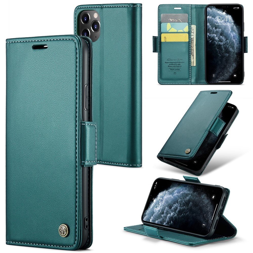 For iPhone 11 Pro Max Leather Case CASEME 023 RFID Blocking 3 Card Slot Mobile Cover - Green