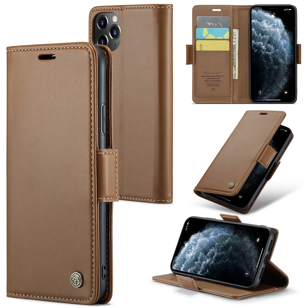 For iPhone 11 Pro Max Leather Case CASEME 023 RFID Blocking 3 Card Slot Mobile Cover - Brown
