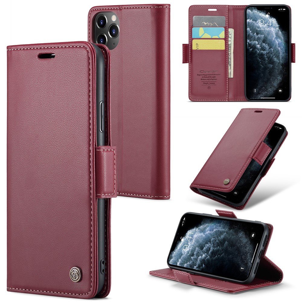 For iPhone 11 Pro Max Leather Case CASEME 023 RFID Blocking 3 Card Slot Mobile Cover - Red