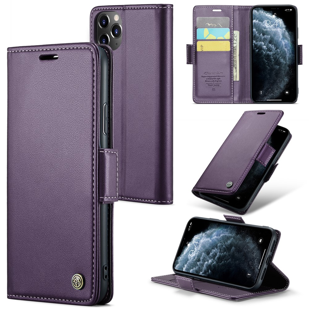 For iPhone 11 Pro Max Leather Case CASEME 023 RFID Blocking 3 Card Slot Mobile Cover - Purple
