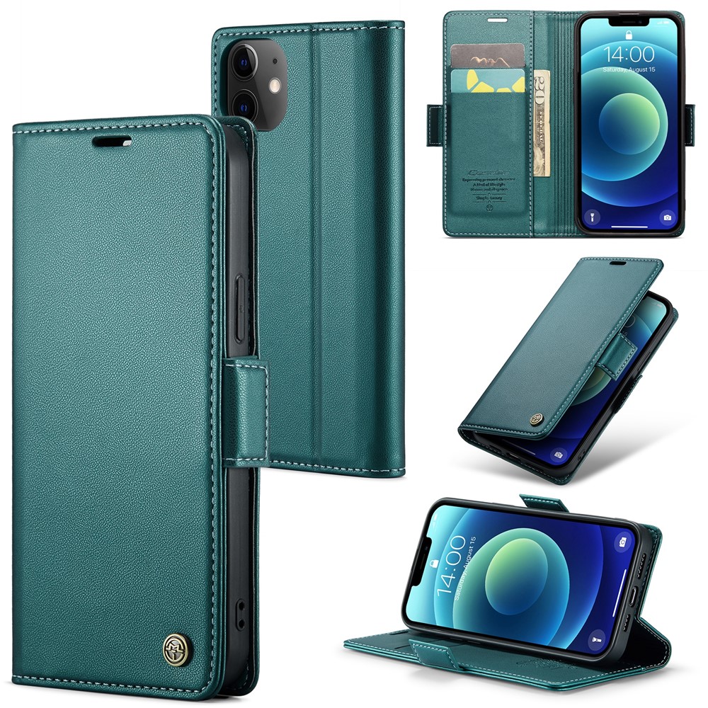 CASEME 023 Series Stand Wallet Case for iPhone 12 mini , RFID Blocking Litchi Texture Leather Phone Cover - Green